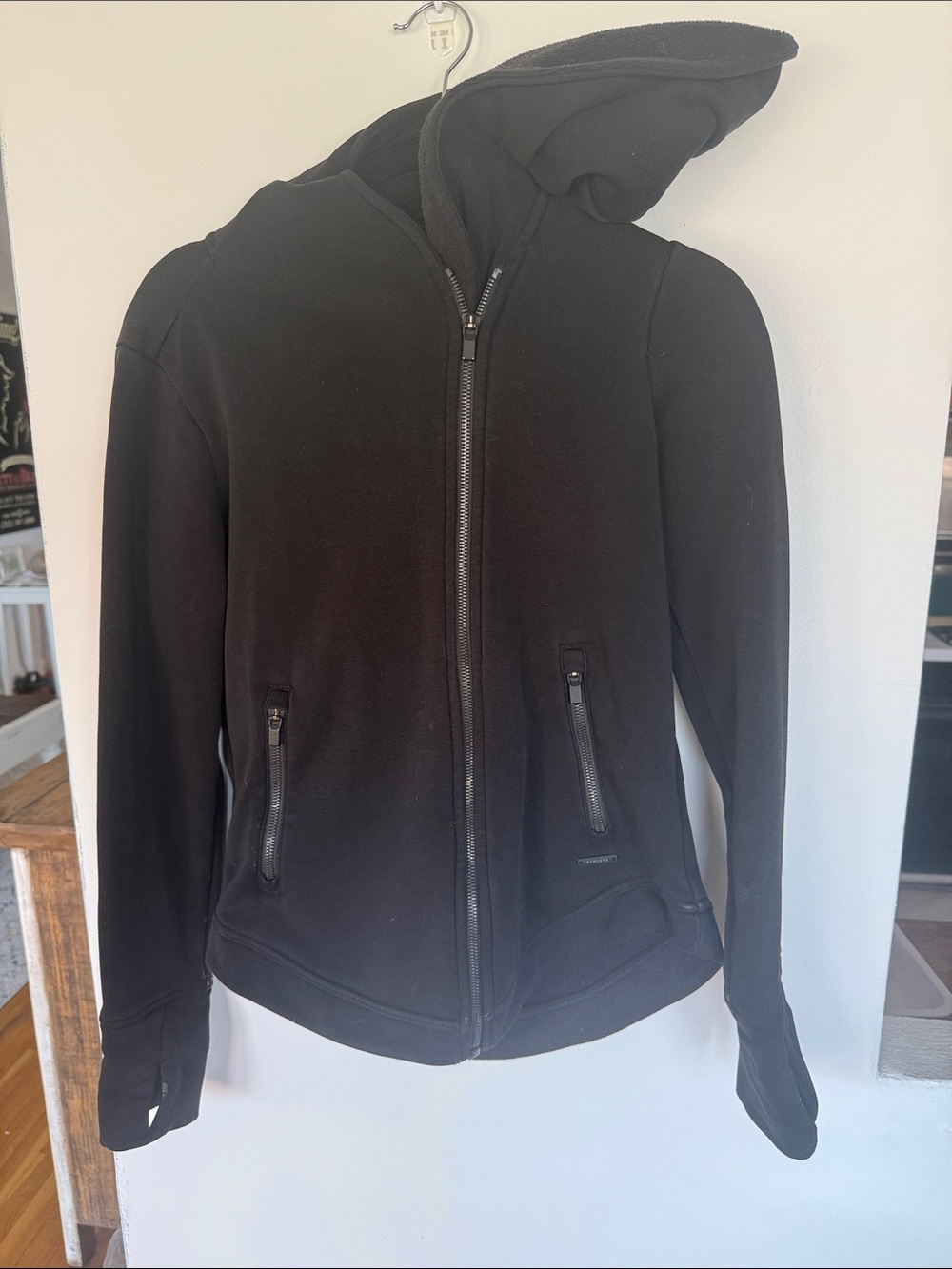 Athleta Black Hooded Zip-Up Jacket